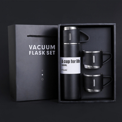 Vacuum flax hot water bottle with 3 steel cups combo - 500ml
