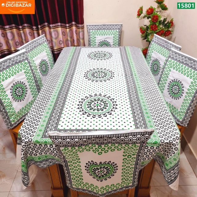 প্রিমিয়াম কোয়ালিটি ব্লক প্রিন্ট ডায়নিং টেবিল এবং চেয়ার কাভার সেট