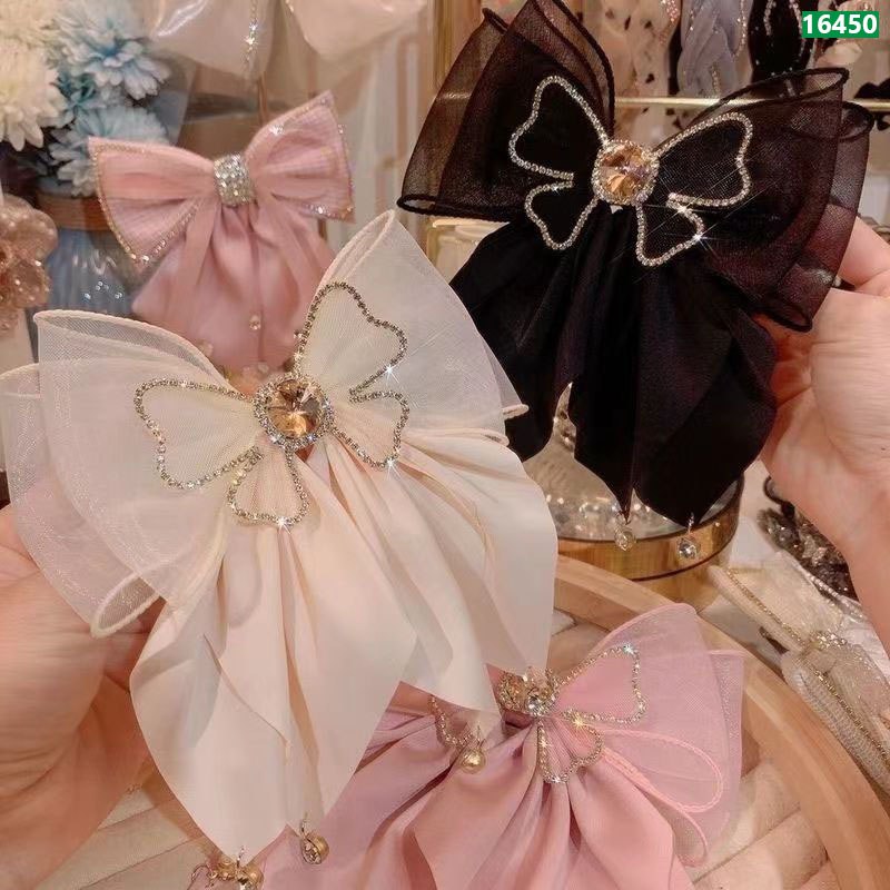 Satin Bow Rhinestone Hairpin