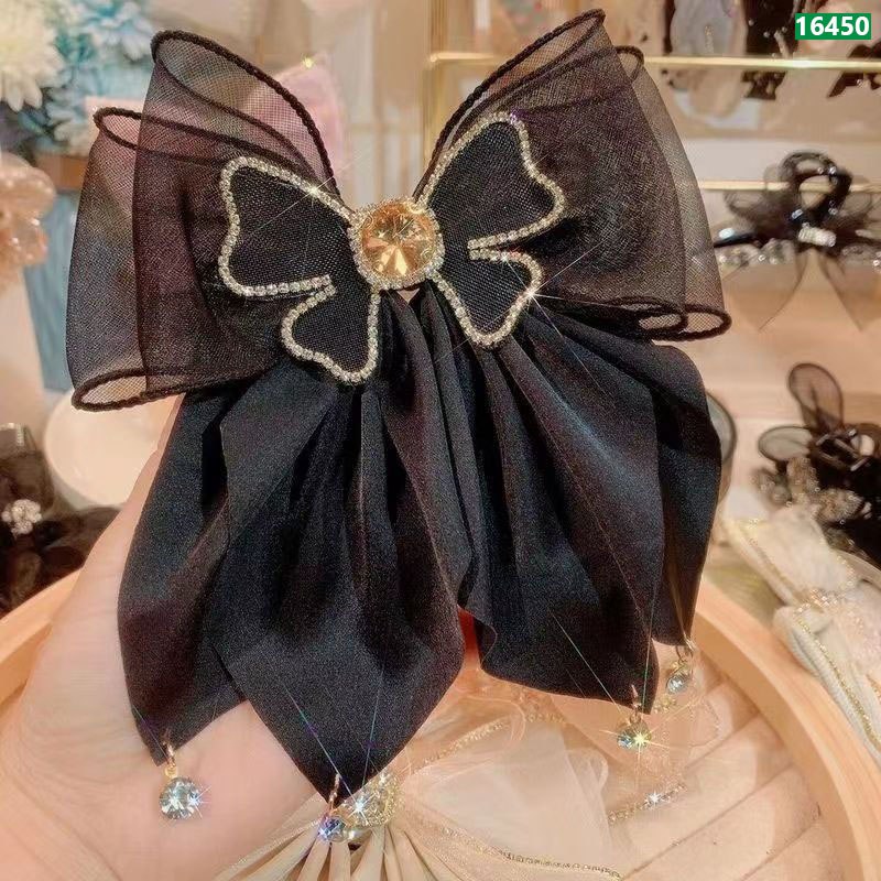 Satin Bow Rhinestone Hairpin