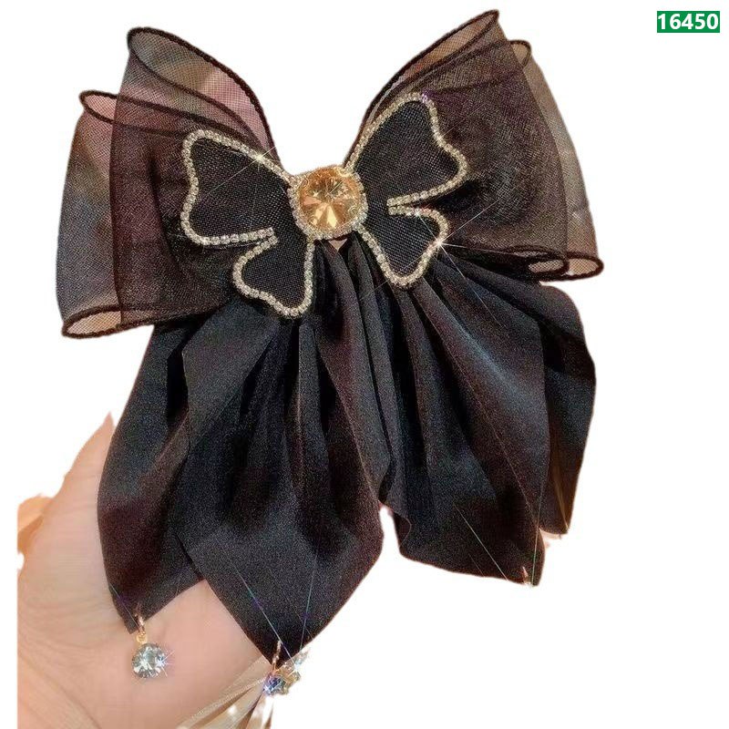 Satin Bow Rhinestone Hairpin