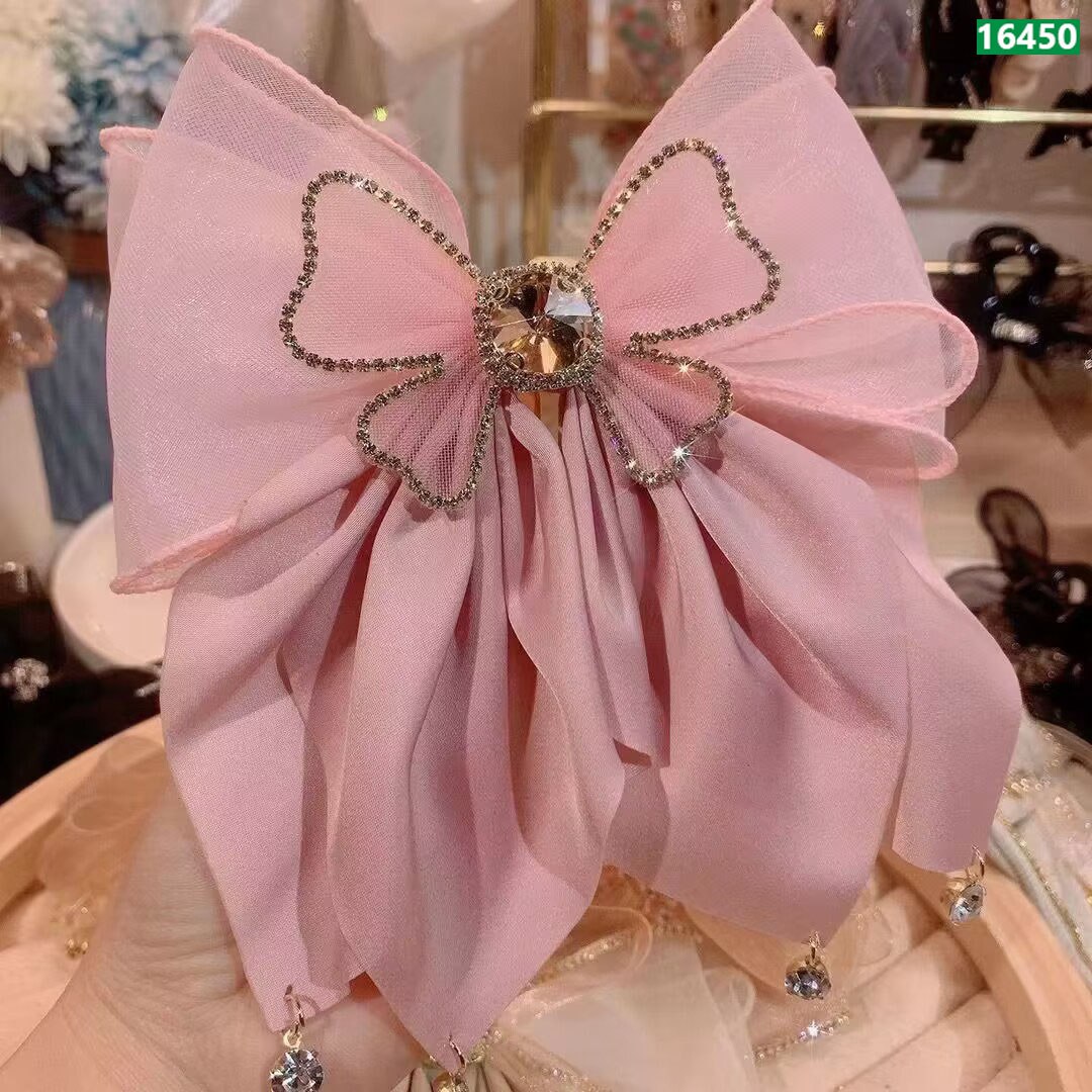 Satin Bow Rhinestone Hairpin