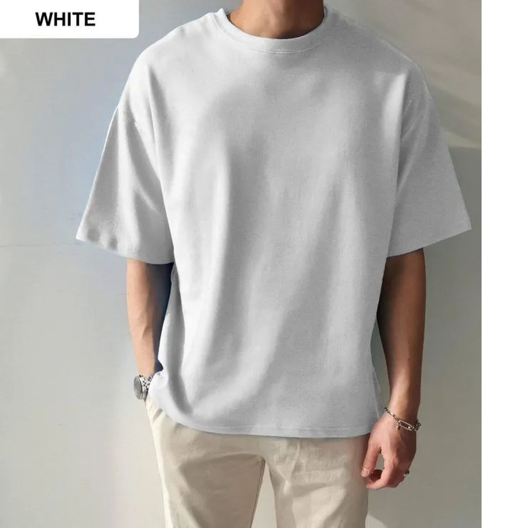 Solid Colour Cotton Drop Shoulder T-Shirt