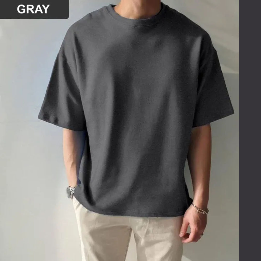 Solid Colour Cotton Drop Shoulder T-Shirt