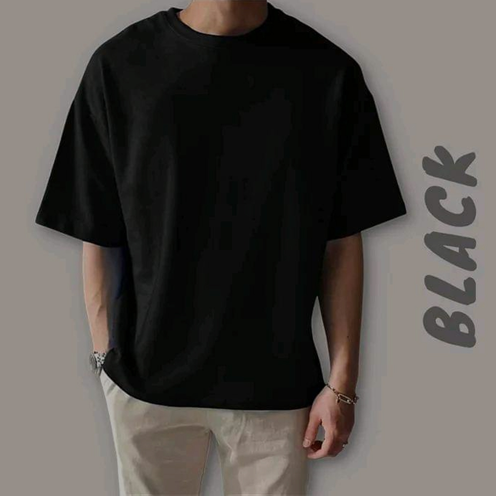 Solid Colour Cotton Drop Shoulder T-Shirt